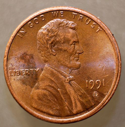 Two-1991-Lincoln-Memorial-Cents,-One-Philly,-One-Denver-With-The-Same-Unique-Die-Chips